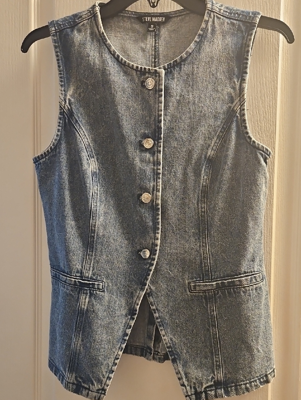 Steve Madden Light Blue Denim Button Vest